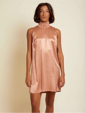 Nation LTD Jett Mock Neck Mini Dress Size Small Cocktail Satin Earth Tone